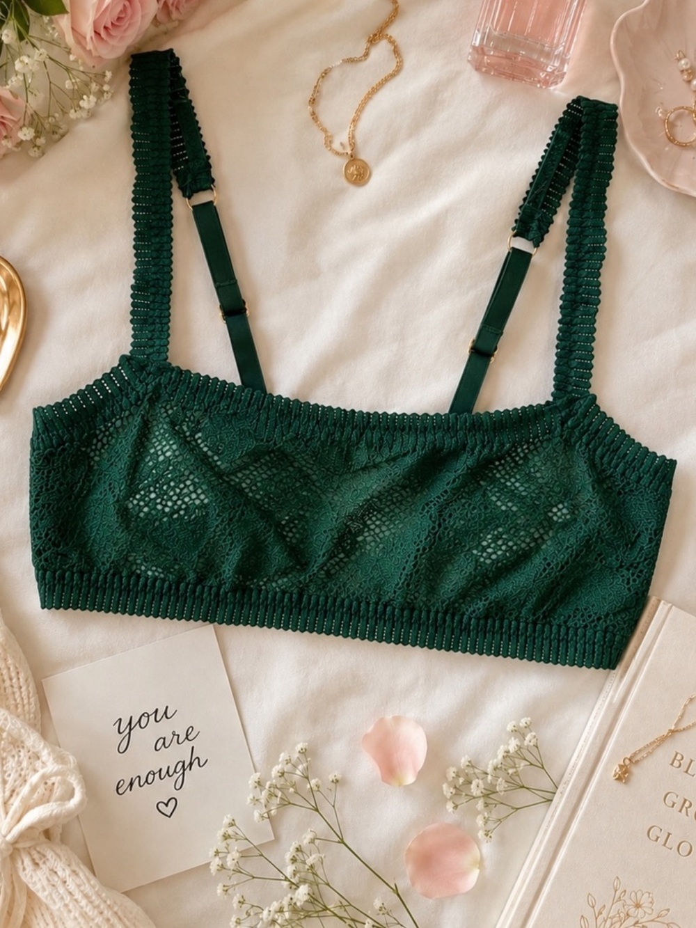 NWT Aerie Coral Lace Bandeau Bralette Sycamore Green Size Medium - Picture 15 of 15
